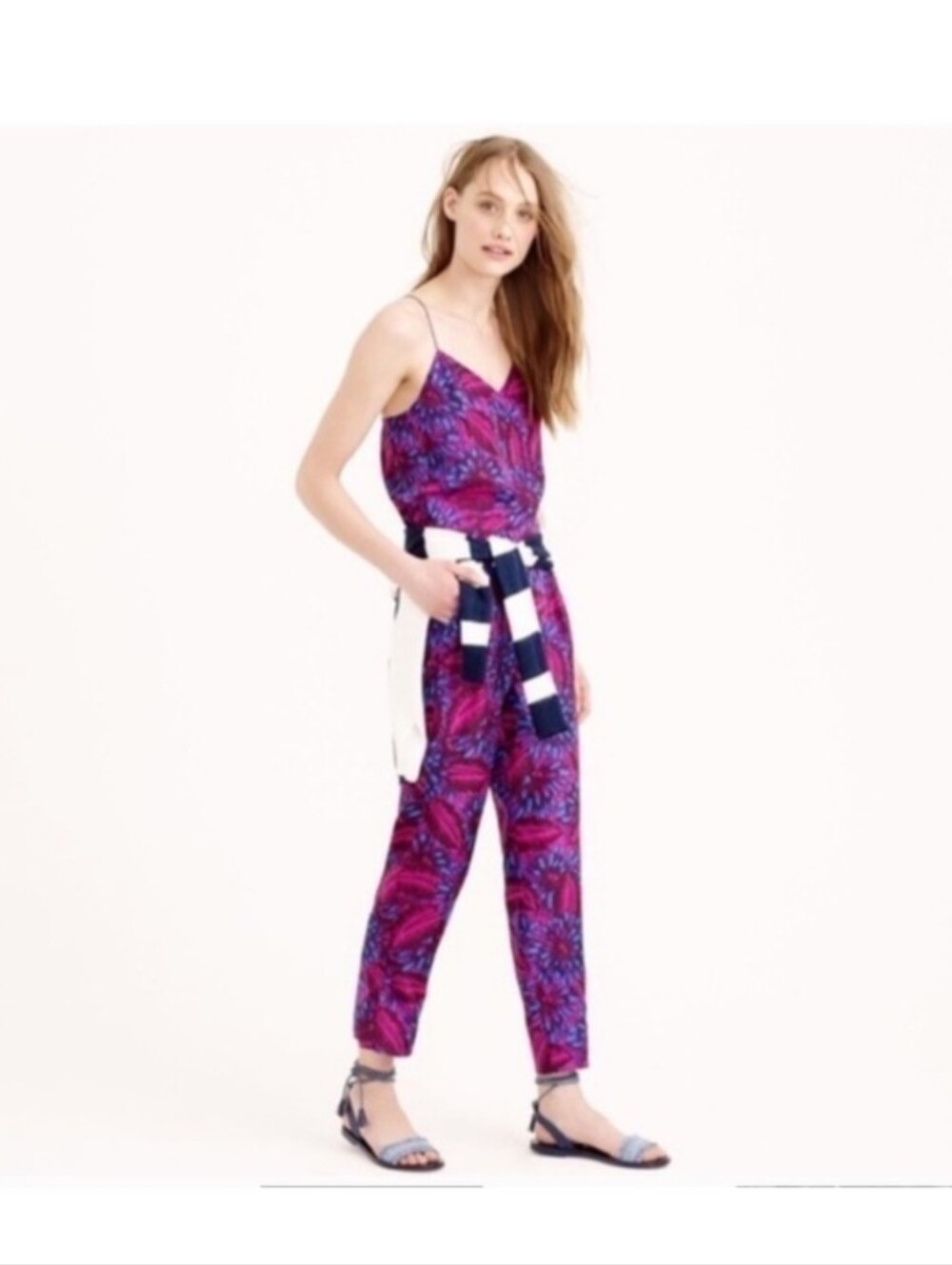 J.Crew Floral 100% Silk Strappy Jumpsuit with Pockets Size 6